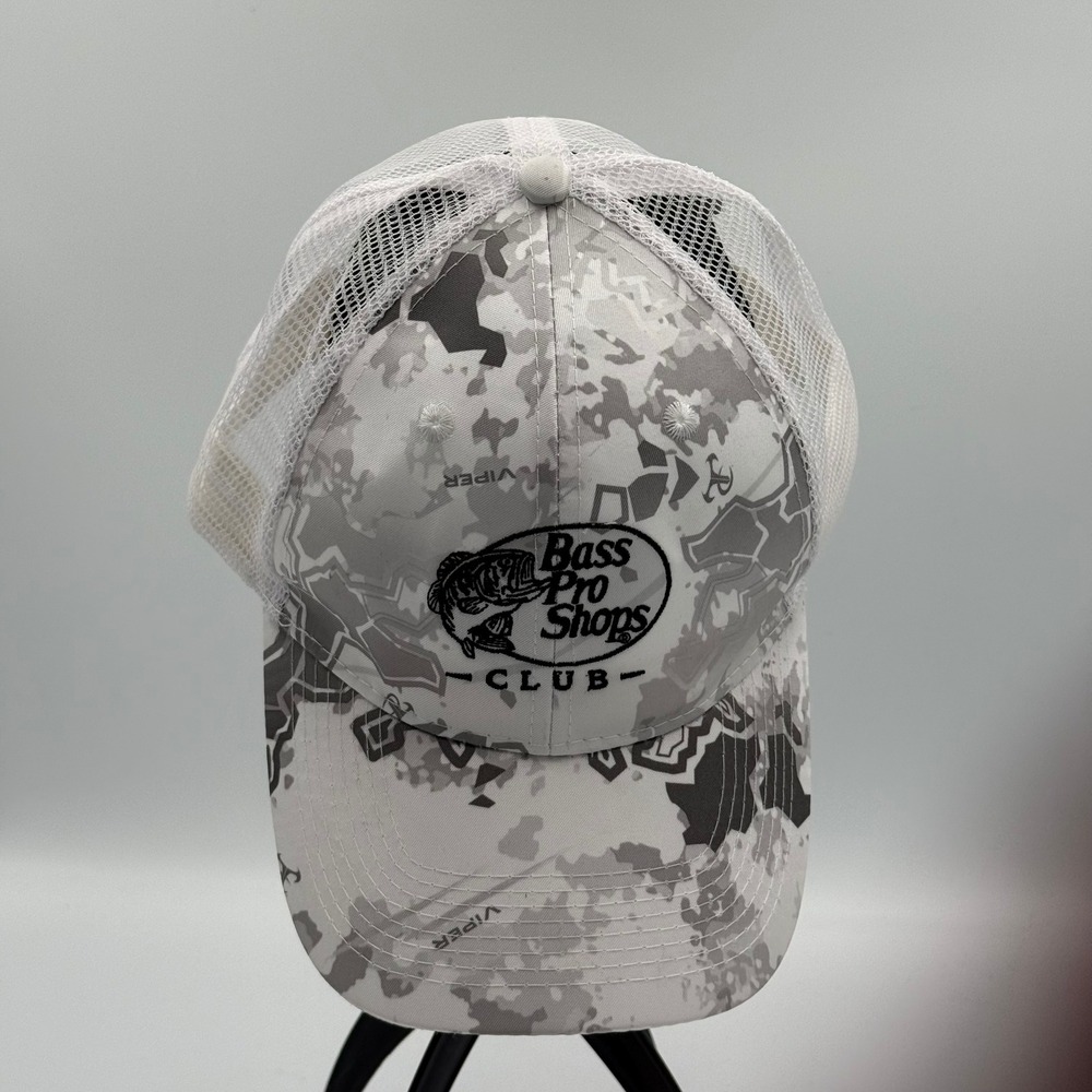 Bass Pro Shops Trucker Hat‎ Mens Adjustable White Grey Camo VIPER Snapback
